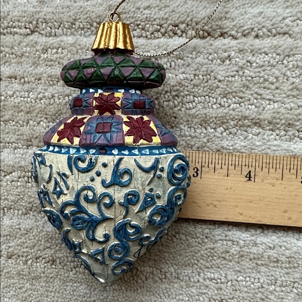 Signed JIM SHORE BLUE SWIRL DEBOSS CHRISTMAS ORNAMENT 118703 RETIRED ENESCO